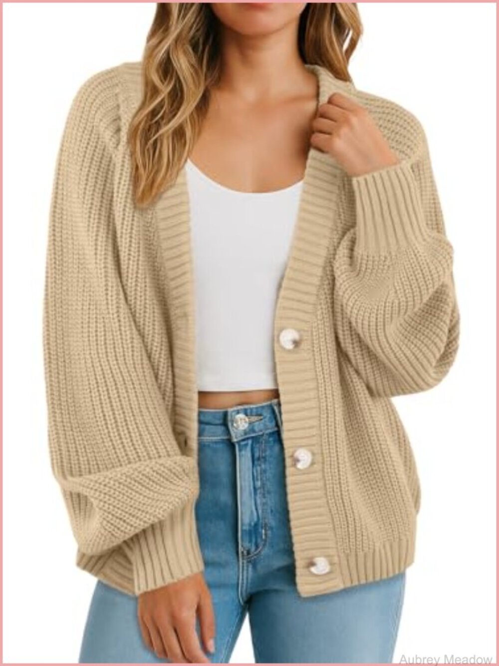 Chunky Knit Cardigan Sweater V-Neck Button Down Long Sleeve Women's